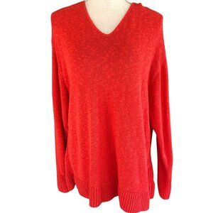 Coldwater Creek Red-Orange Sweater XL 100% Cotton V-Neck Pullover Relaxed Fit